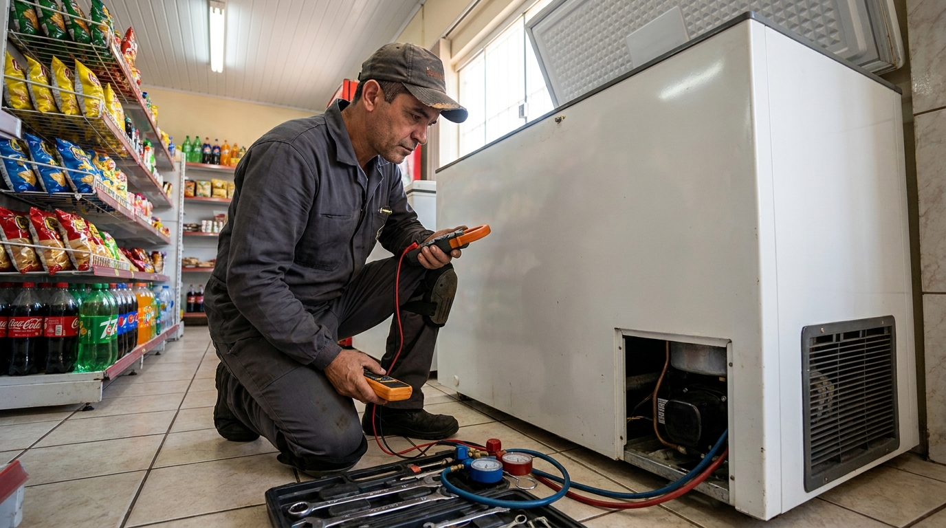 Reparo da placa eletrônica de um freezer em atendimento em Viamão‑RS